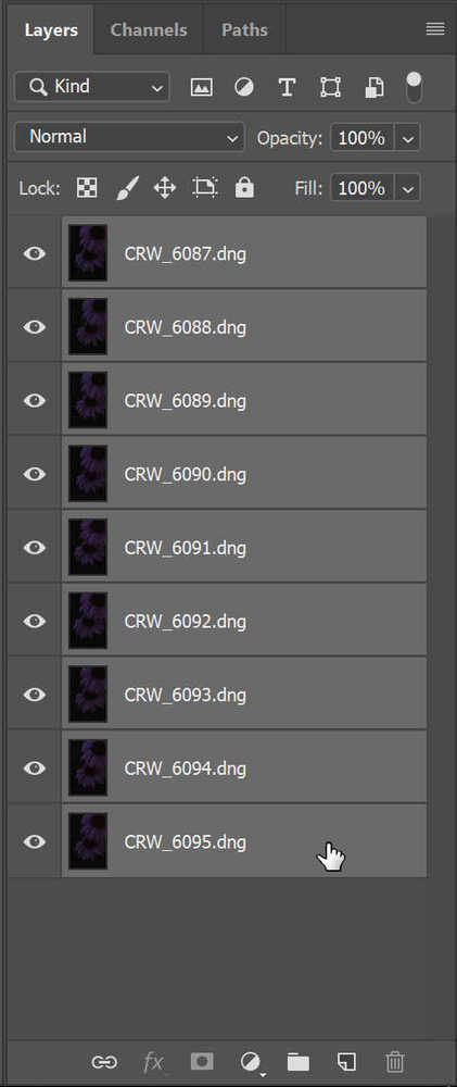 All the layers selected in Photoshop