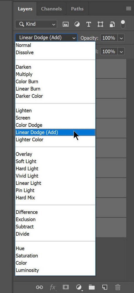 Blend mode changed to Linear Dodge (Add)